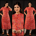 Floral Airjet Cotton Flex - Orange Red